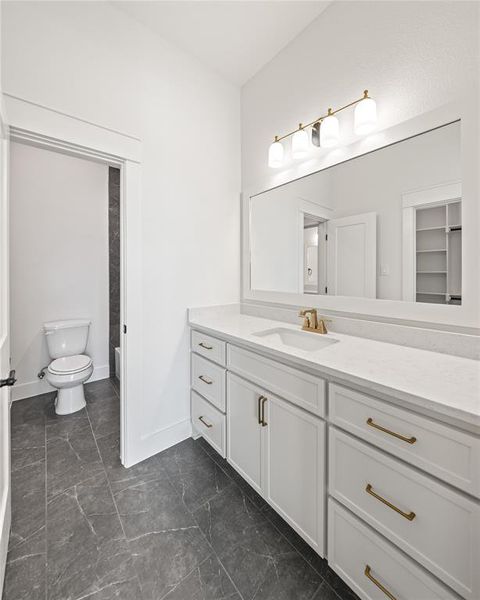 Full bath featuring toilet and vanity