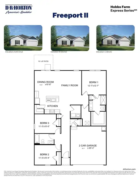 2D floor plan layout for the Freeport II - Express by D.R. Horton in Hobbs Farm, Ayden, NC (Image 5).