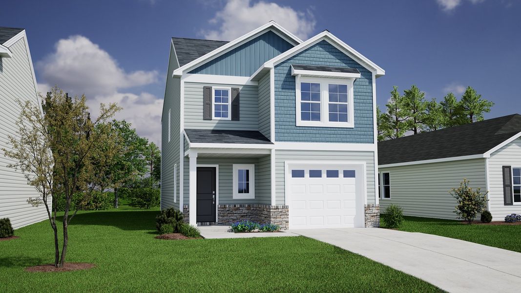 Representative exterior photo of a completed home built from the Dawson - Genesis Value Collection by Mungo Homes in Bluefield, Lexington, SC (Image 15).