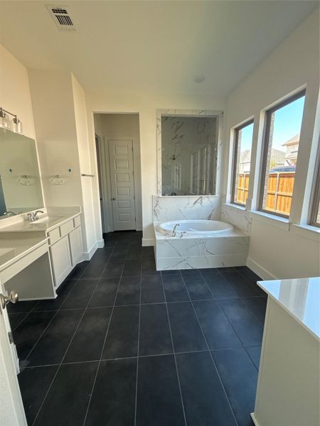 Primary Bath Retreat with dual vanities and garden tub