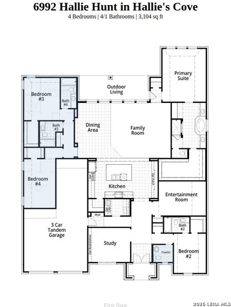 2D floor plan layout of this home in Hallie's Cove, Schertz, TX (Image 2).