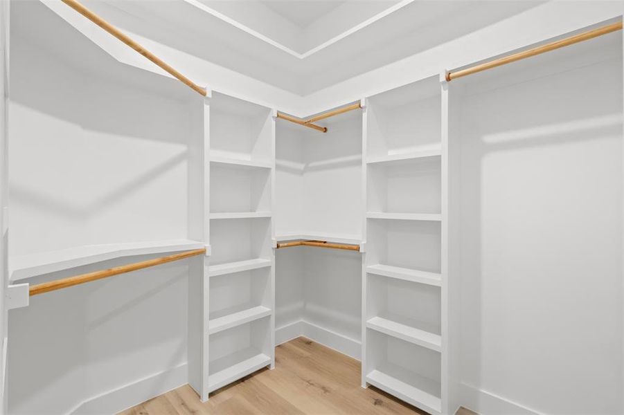 Spacious closet with hardwood / wood-style floors