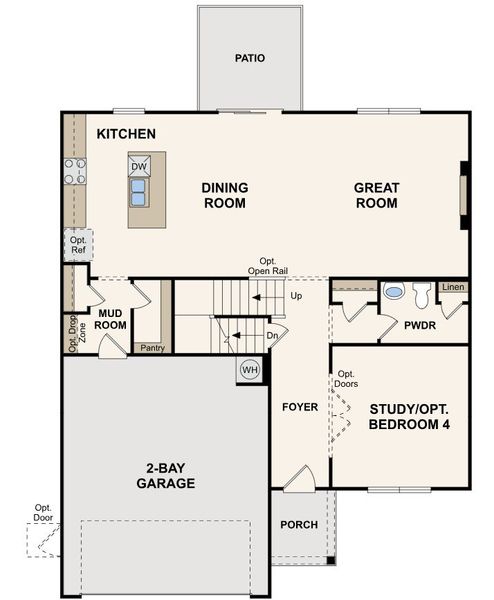 2D floor plan layout for the Greenfield by Century Communities in Hawthorne Reserve, Dallas, GA (Image 3).