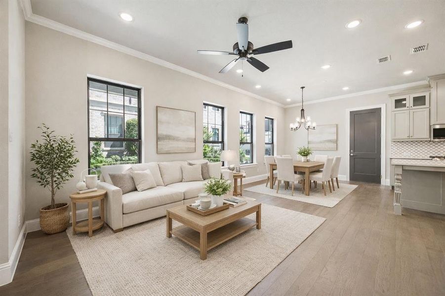 Open concept living with plenty of natural light.