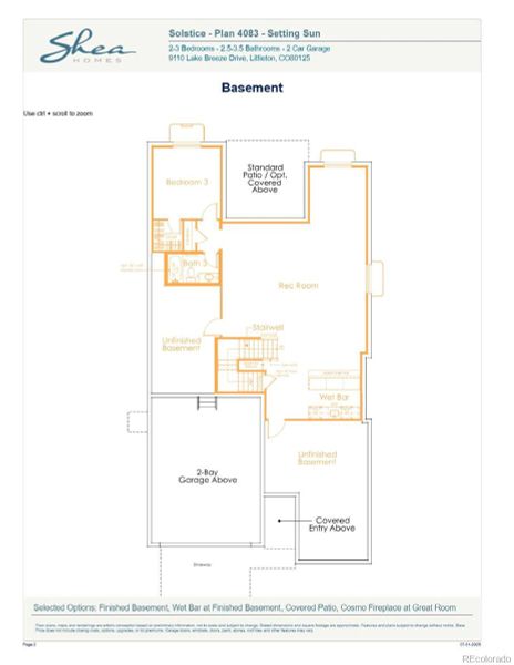 2D floor plan layout of this home in Horizon at Solstice, Littleton, CO (Image 2).