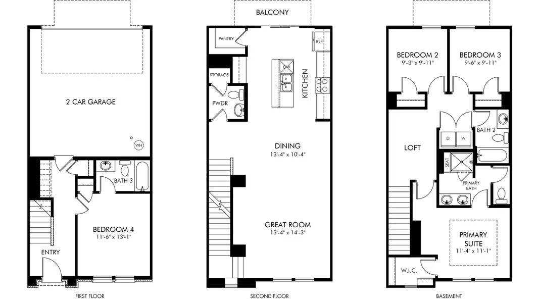 2D floor plan layout of this home in McFarland Farms Townhomes, Mount Juliet, TN (Image 3).