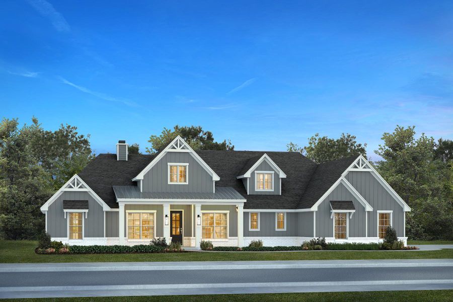Representative exterior photo of a completed home built from the The Houston by Kenmark Homes in Cotten Creek, Azle, TX (Image 8). Representative exterior photo of a completed home built from the The Houston by Kenmark Homes in Cotten Creek, Azle, TX (Image 8).
