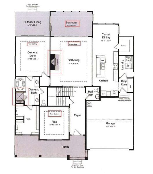 Structural options added include: sunroom, fireplace, tray ceilings, shower ledge in owner's bath, walk in shower at bath 2.