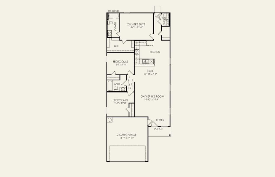 2D floor plan layout for the Livingston by Centex in Lily Springs, Seguin, TX (Image 5).