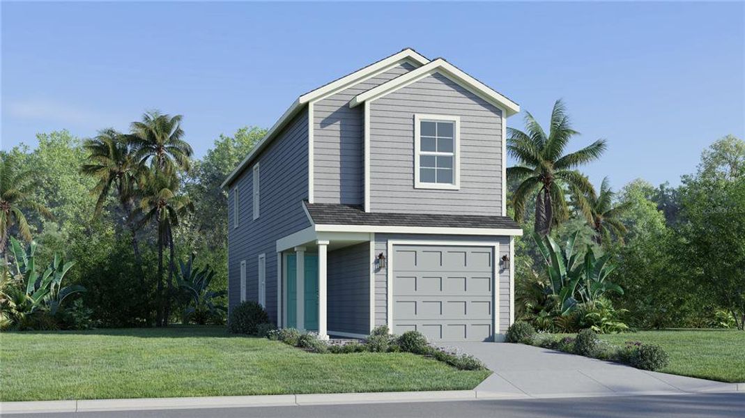 Front exterior of a new home in Pioneer Ranch: Pioneer Ranch Wellton, Ocala, FL, highlighting curb appeal (Image 1).