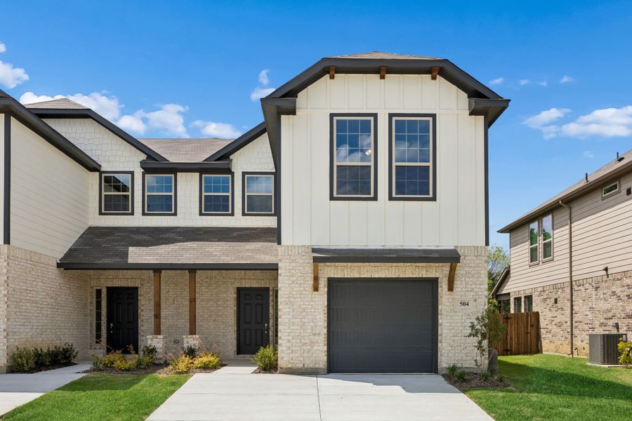 Front exterior of a new home in Eagle Cove, Denton, TX, highlighting curb appeal (Image 1). Front exterior of a new home in Eagle Cove, Denton, TX, highlighting curb appeal (Image 1).