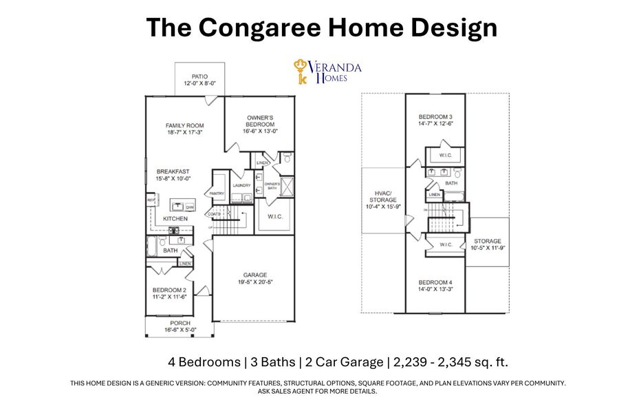 2D floor plan layout for the Congaree by Veranda Homes in The Grove, Florence, SC (Image 3).