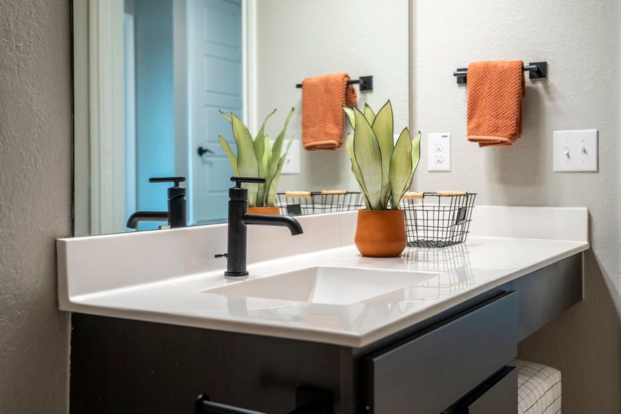 Extended vanity with knee space at bath 2 Extended vanity with knee space at bath 2