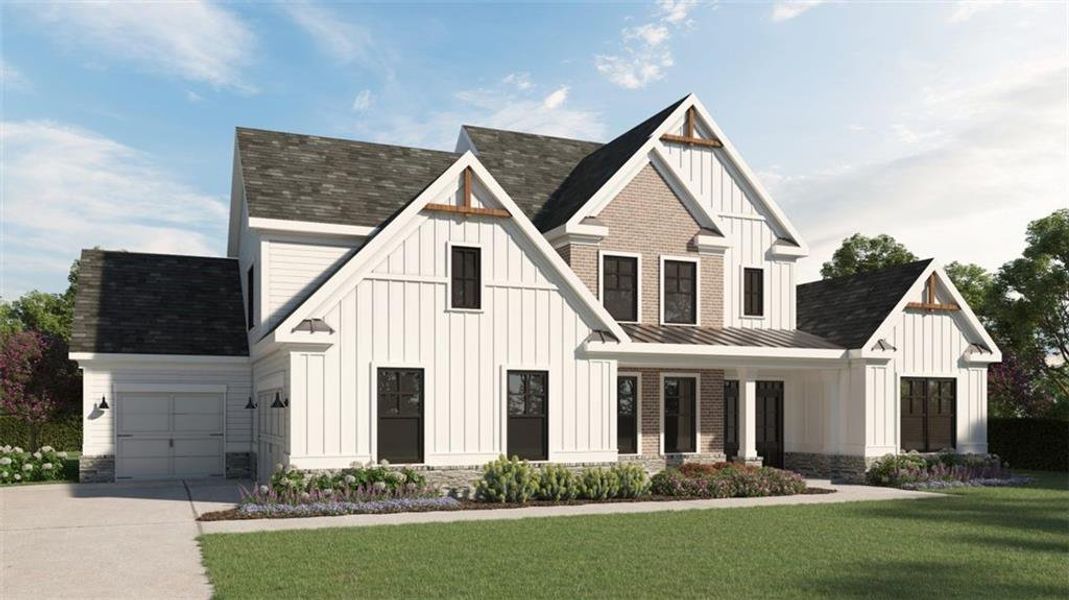 Front exterior of a new home in Ford Landing, Acworth, GA, highlighting curb appeal (Image 1). Front exterior of a new home in Ford Landing, Acworth, GA, highlighting curb appeal (Image 1).