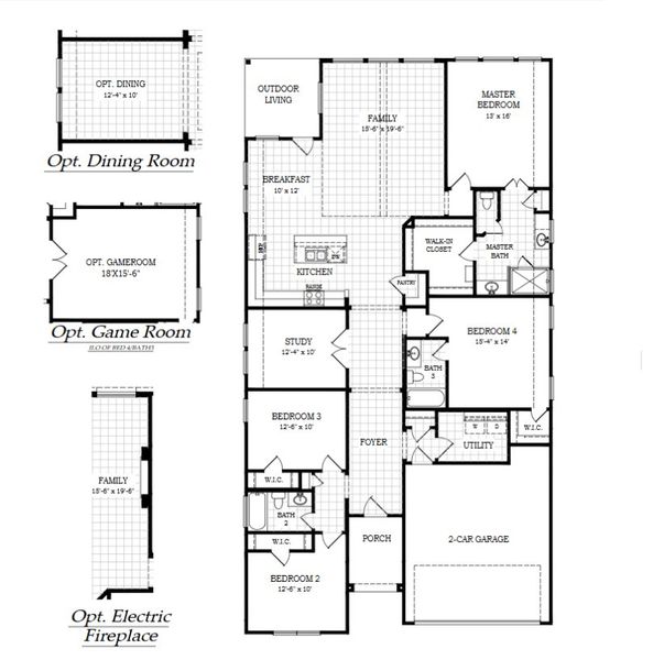 2D floor plan layout for the Megan by Chesmar Homes in Stream Waters, Seguin, TX (Image 3). 2D floor plan layout for the Megan by Chesmar Homes in Stream Waters, Seguin, TX (Image 3).