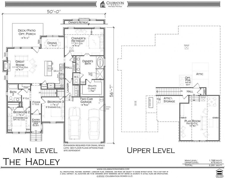 2D floor plan layout for the Hadley by Celebration Homes in Harvest Point, Spring Hill, TN (Image 5).