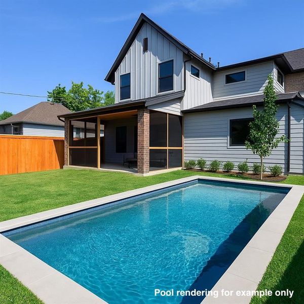 Mock up of backyard with pool. Plenty of room to have a pool and a grassy area