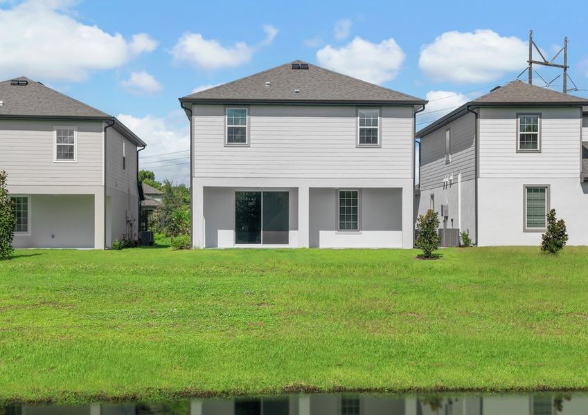 Enjoy a large backyard with a covered patio.