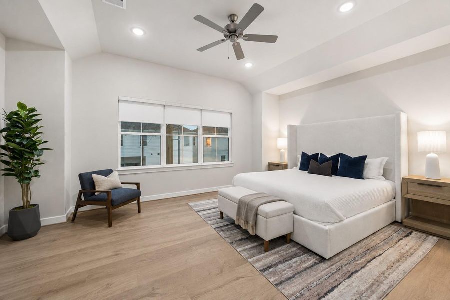 Representative photo showing the community’s model home primary bedroom. Layout and selections may vary. Representative photo showing the community’s model home primary bedroom. Layout and selections may vary.