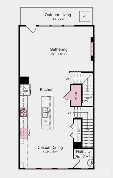 Structural options include: alternate owner bath layout (added ledge to owner's shower), storage at second floor, modern style linear electric fireplace at gathering room, gourmet kitchen.