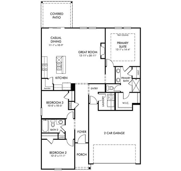 2D floor plan layout for the Buchanan by Meritage Homes in Maxwell Commons, Easley, SC (Image 3).