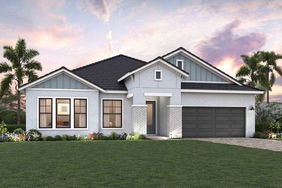 Representative exterior photo of a completed home built from the The Wagoner by David Weekley Homes in Palmera Wellen Park - Classic Series, Venice, FL (Image 2). Representative exterior photo of a completed home built from the The Wagoner by David Weekley Homes in Palmera Wellen Park - Classic Series, Venice, FL (Image 2).