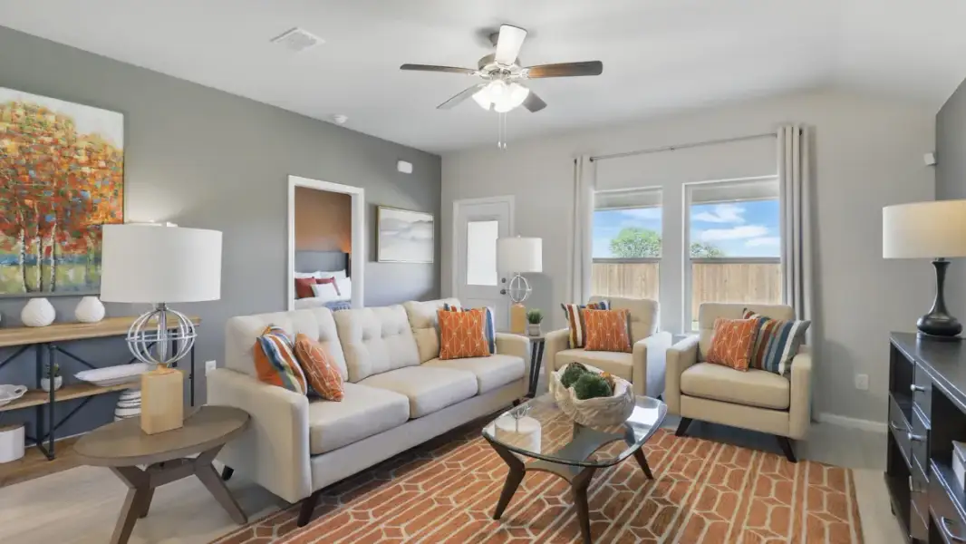 Furnished interior view inside a new home in Rosewood at Beltmill, Fort Worth (Image 14). Furnished interior view inside a new home in Rosewood at Beltmill, Fort Worth (Image 14).