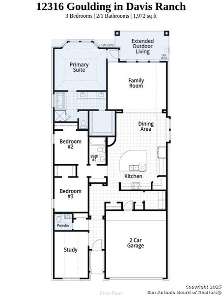 2D floor plan layout of this home in Davis Ranch: 45ft. lots, San Antonio, TX (Image 4).
