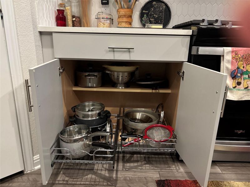 Kitchen view of dark wood-style flooring