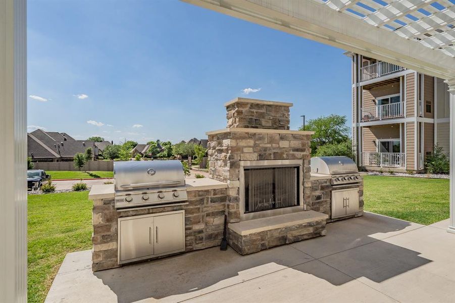 Outdoor grill at community patio for shared use perfect for a barbeque.