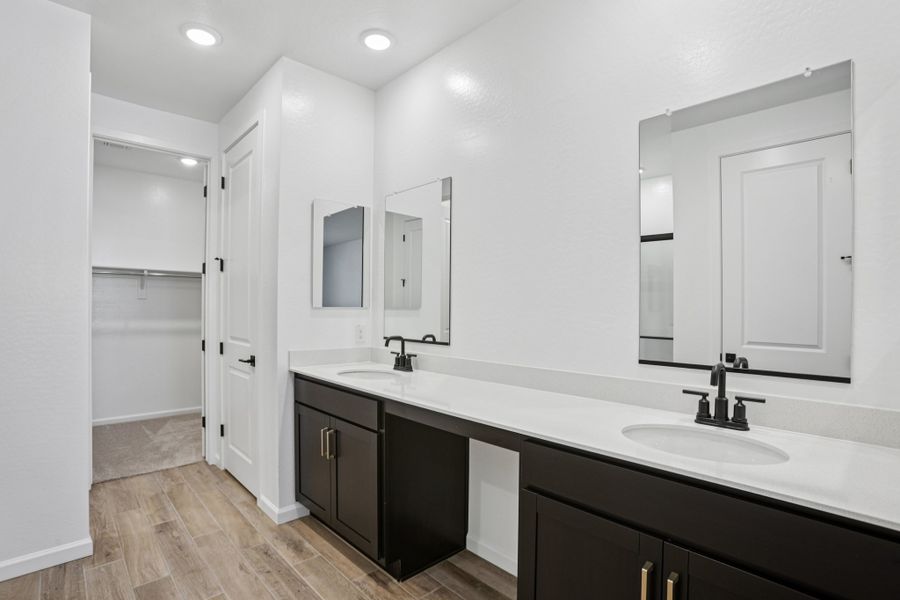 Primary bath - Sanctuary at Stonebridge Model Home. Finishes and options may vary by community Primary bath - Sanctuary at Stonebridge Model Home. Finishes and options may vary by community