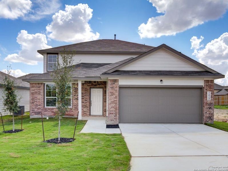 Front exterior of a new home in Horizon Pointe, Converse, TX, highlighting curb appeal (Image 33).