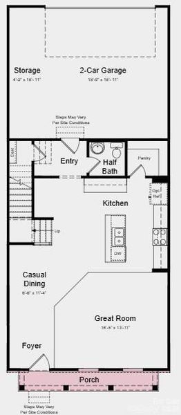 First Floor Plan - Additional Highlights Include: laminate flooring extension on 1st floor, 30" gas range, upgraded microwave vent hood, sing bowl undermount kitchen sink, and 220 volt/50 amp outlet at garage