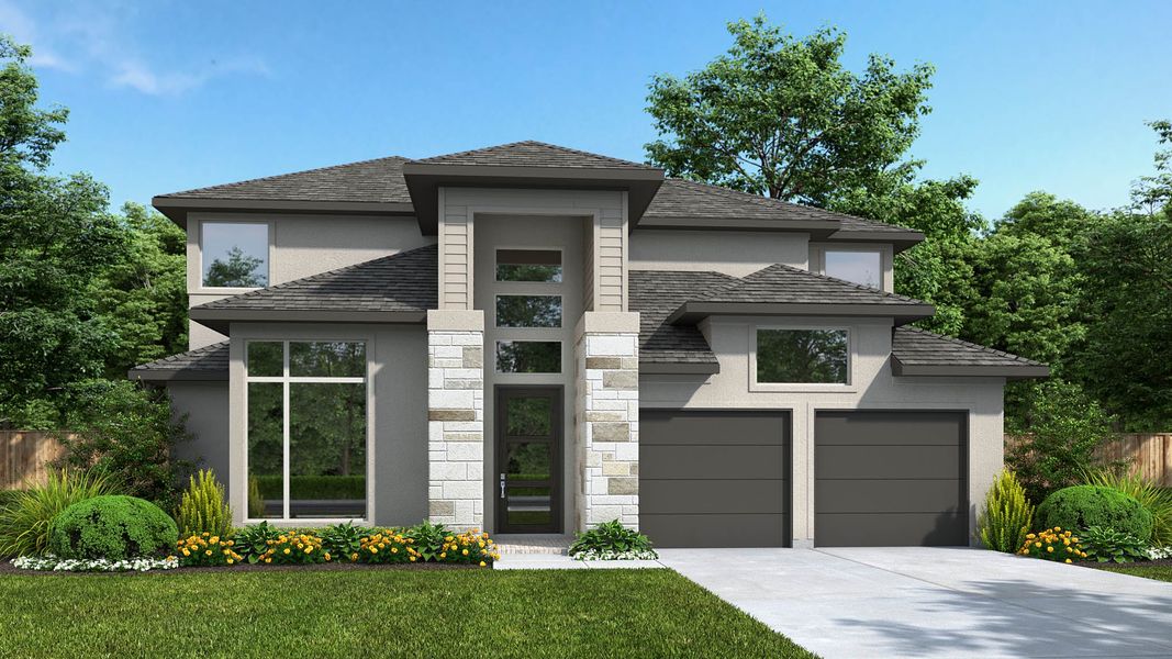 Representative exterior photo of a completed home built from the 3336M by Perry Homes in Hidden Canyon 55', San Antonio, TX (Image 2). Representative exterior photo of a completed home built from the 3336M by Perry Homes in Hidden Canyon 55', San Antonio, TX (Image 2).