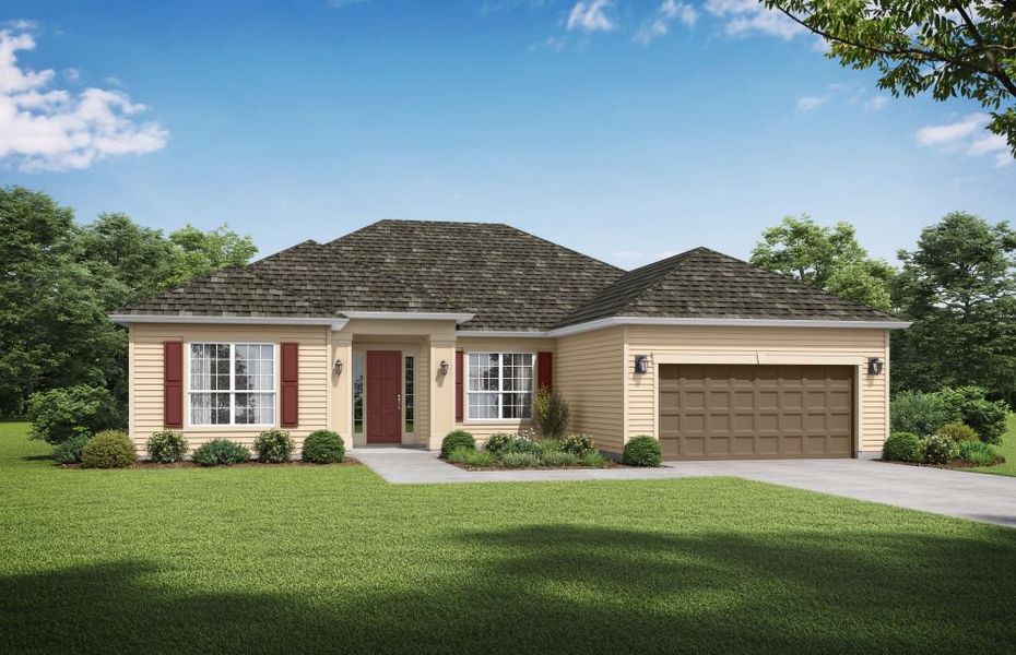Representative exterior photo of a completed home built from the Ridgecrest by SEDA New Homes in Sandy Ridge, Yulee, FL (Image 1). Representative exterior photo of a completed home built from the Ridgecrest by SEDA New Homes in Sandy Ridge, Yulee, FL (Image 1).