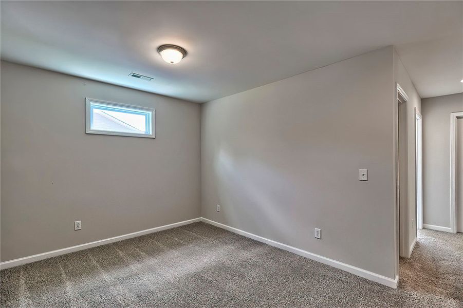 This versatile room offers plush carpet flooring,