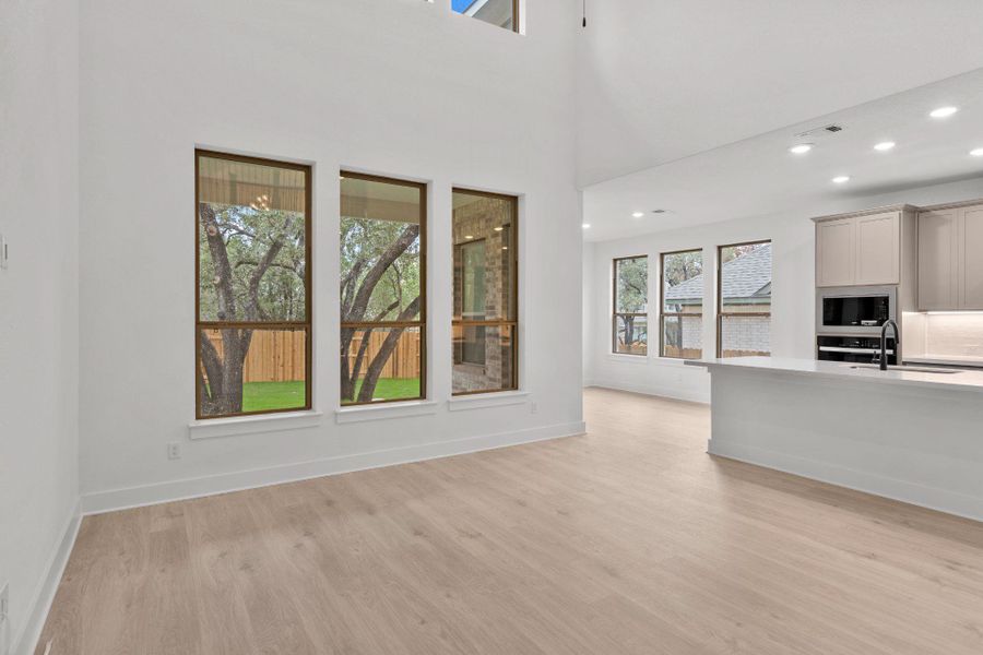 Family Room with soaring ceiling