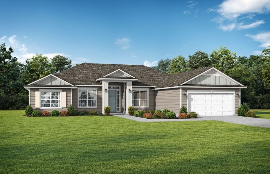 Representative exterior photo of a completed home built from the Venice by SEDA New Homes in Edwards Creek Estates, Jacksonville, FL (Image 1). Representative exterior photo of a completed home built from the Venice by SEDA New Homes in Edwards Creek Estates, Jacksonville, FL (Image 1).