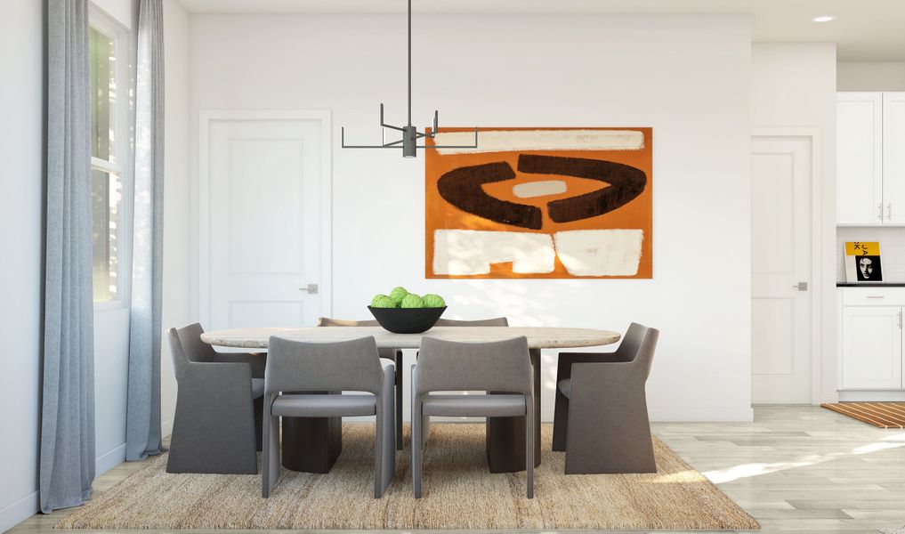 Dining area with chandelier