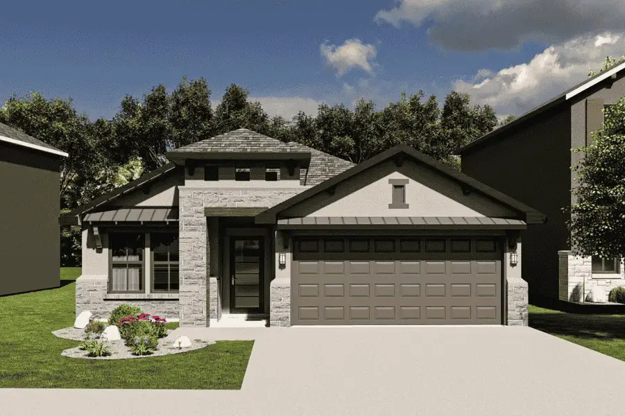 Representative exterior photo of a completed home built from the Willow 1872 SL by Saratoga Homes in Butler Farms, Liberty Hill, TX (Image 20).