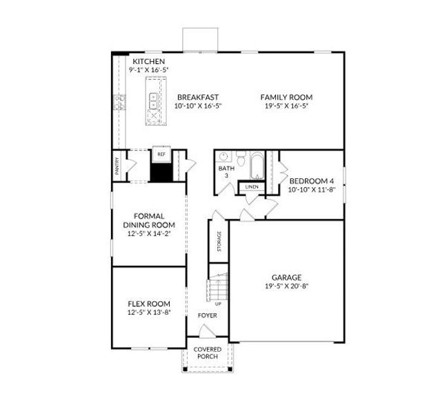 2D floor plan layout for the The Shiloh II by Stanley Martin Homes in Clairmont, Charlotte, NC (Image 3).