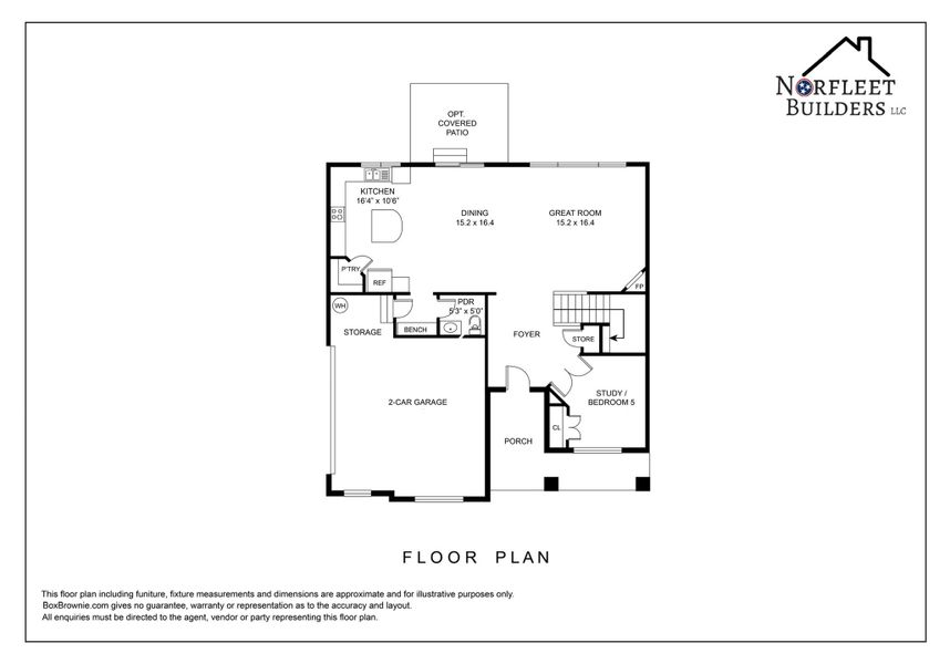 2D floor plan layout for the Two Story Farmhouse by Norfleet Builders in Cambria, White House, TN (Image 3).