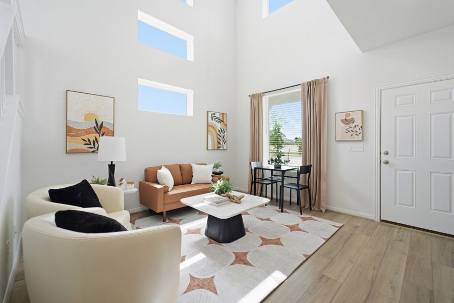 Representative furnished interior of a home built from the Eames by CastleRock Communities in Municipal Drive Townhomes, Leander (Image 8). Representative furnished interior of a home built from the Eames by CastleRock Communities in Municipal Drive Townhomes, Leander (Image 8).