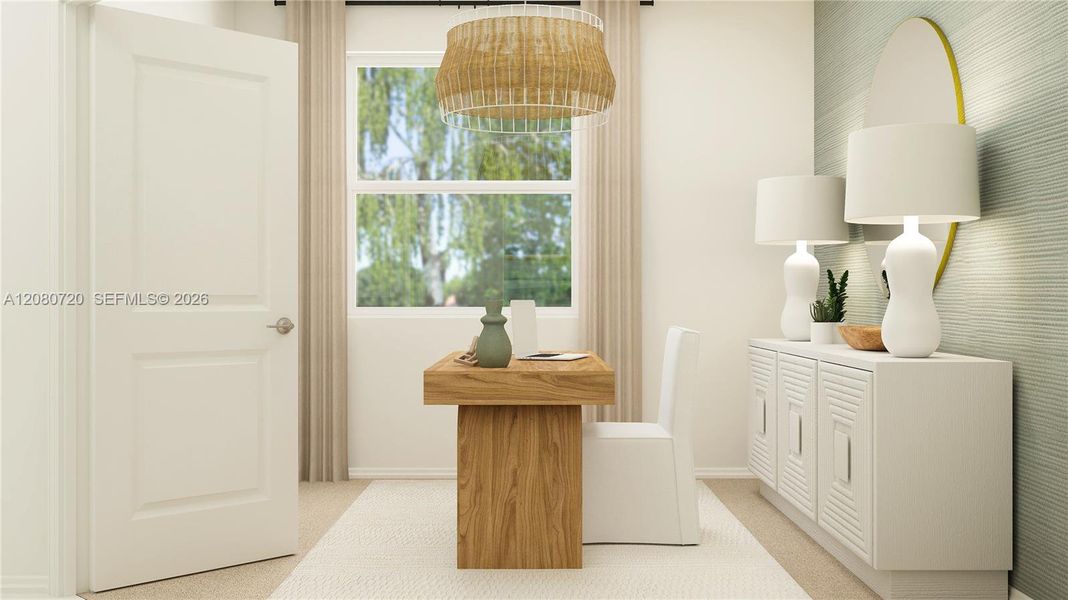 This bedroom is an ideal space for working from home.
