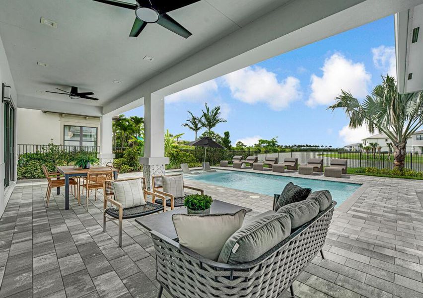 Exterior details and patio area of a home in Apex at Avenir, Palm Beach Gardens (Image 4).