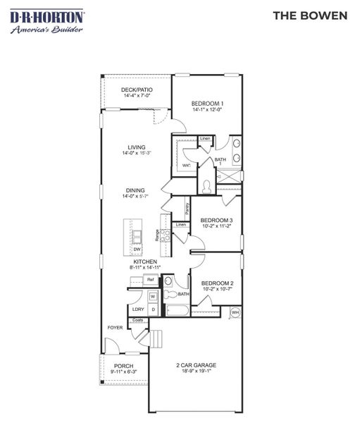 2D floor plan layout for the BOWEN by D.R. Horton in Percy Cove, Antioch, TN (Image 3).