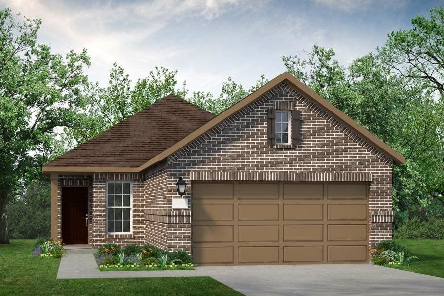 Representative exterior photo of a completed home built from the Burnet by UnionMain Homes in Elevon, Lavon, TX (Image 1). Representative exterior photo of a completed home built from the Burnet by UnionMain Homes in Elevon, Lavon, TX (Image 1).