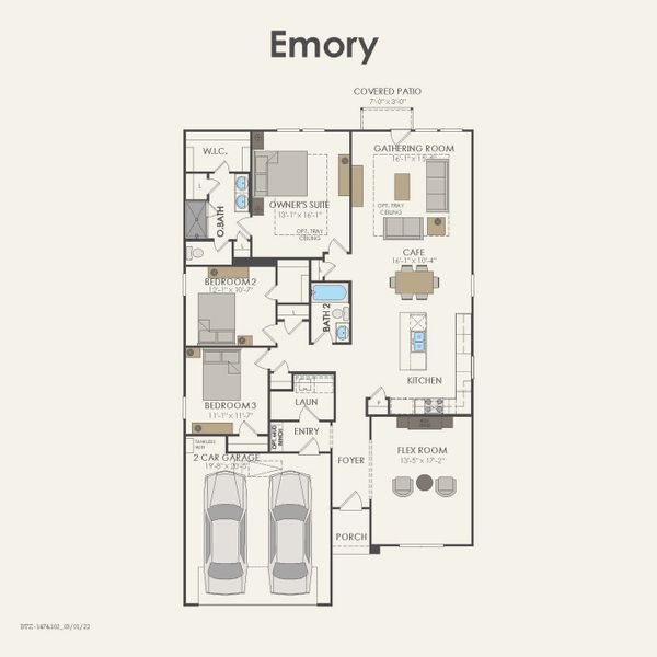 2D floor plan layout for the Emory by Pulte Homes in Pinnacle at Legacy Hills, Celina, TX (Image 3).