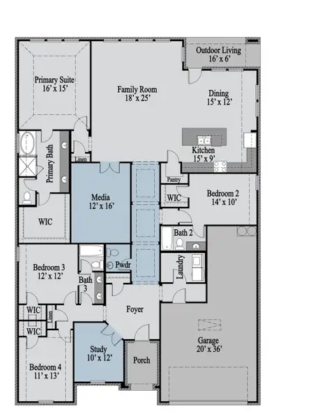 2D floor plan layout of this home in Milrany Ranch, Melissa, TX (Image 4).