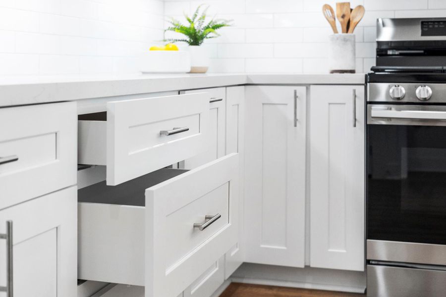 High-quality 42-inch upper cabinets with soft-close hinges